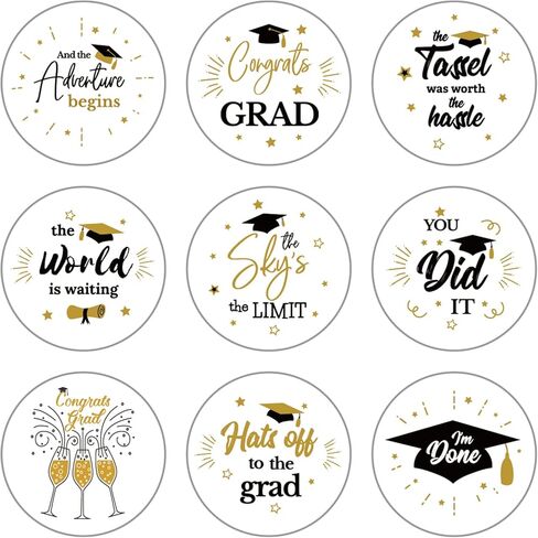 360PCS Graduation Round Stickers, Class of 2023 Graduation Gift Tags Grad Congrats Stickers, Black and Gold Graduation Envelope Seals Candy Stickers, Graduation for Kids in Saudi Arabia
