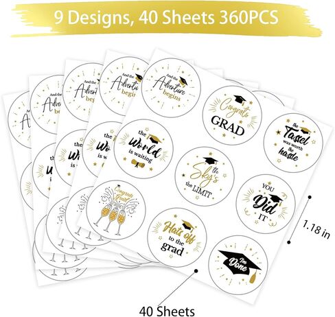 360PCS Graduation Round Stickers, Class of 2023 Graduation Gift Tags Grad Congrats Stickers, Black and Gold Graduation Envelope Seals Candy Stickers, Graduation for Kids in Saudi Arabia