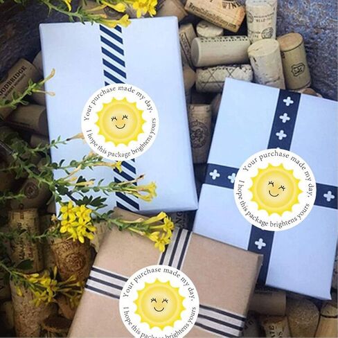 Thank You Business Stickers - Round Yellow Sunshine Face Gift Wrap Stickers for Shopping Bags/Packages/mailing Boxes, Shipping Stickers - 1.5 Inch 500 Total Labels in Saudi Arabia
