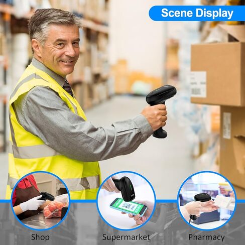 ماسح باركود لاسلكي Symcode 2D، بلوتوث 6.0 واتصال سلكي 2.4G وUSB سلكي، 1D QR قارئ رمز شريطي ماسح ضوئي تلقائي سريع ودقيق للهواتف الذكية والكمبيوتر اللوحي والكمبيوتر الشخصي in Kuwait