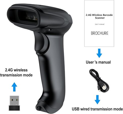 ماسح باركود لاسلكي Symcode 2D، بلوتوث 6.0 واتصال سلكي 2.4G وUSB سلكي، 1D QR قارئ رمز شريطي ماسح ضوئي تلقائي سريع ودقيق للهواتف الذكية والكمبيوتر اللوحي والكمبيوتر الشخصي in Kuwait