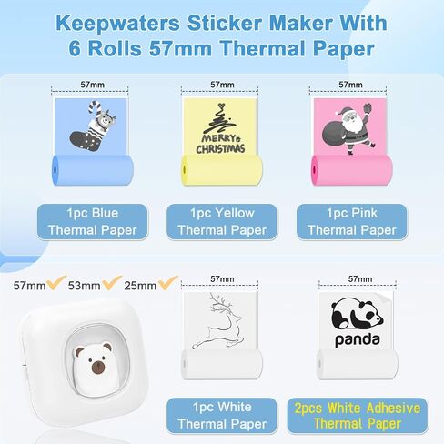 طابعة ملصقات صغيرة، طابعة هاتف بدون حبر، آلة صنع ملصقات الجيب المحمولة، جراب طباعة حراري لاسلكي مع قطعتين من الورق اللاصق + 4 قطع ورق لهاتف Iphone، الصور، الملاحظات المدرسية، الملصق (أبيض) in Kuwait