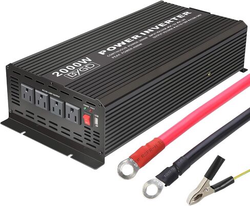 BYGD 300W Car Power Inverter, DC 12V to 110V AC Vehicle Plug Adapter Converter with 4 USB Quick Charging Ports and Dual AC Outlets Car Charger Equipped Cigarette Lighter Cable and Battery Clamps Red in Saudi Arabia