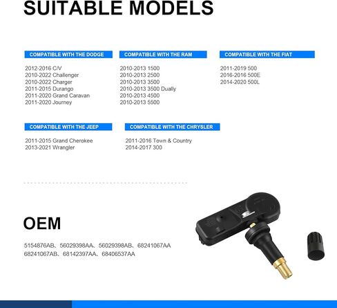 مستشعر TPMS متوافق مع جيب جراند شيروكي دودج تشالنجر تشارجر رام 1500 كرايسلر فيات 500، مستشعر ضغط الإطارات يستبدل # 56029398AA، 56029398AB، 68241067AA، 68241067AB 433 ميجا هرتز in Saudi Arabia