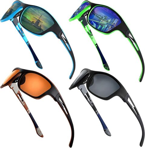 4 Pieces Polarized Sports Sunglasses for Men Driving Cycling Fishing Sun Glasses Men Sports with UV Protection in Saudi Arabia