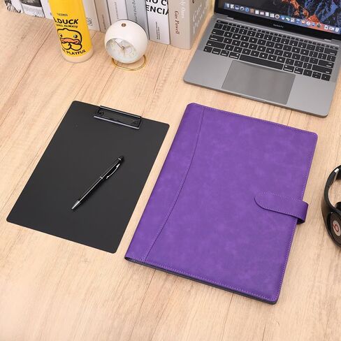Wason Portfolio Padfolio A4 Leather PU Folder File Document Holder Case with Writing Pad Removable Clipboard Card Stationary Case Phone Tablet Stand for Organizer Office Travel School (Purple) in Saudi Arabia