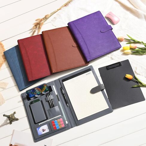 Wason Portfolio Padfolio A4 Leather PU Folder File Document Holder Case with Writing Pad Removable Clipboard Card Stationary Case Phone Tablet Stand for Organizer Office Travel School (Purple) in Saudi Arabia
