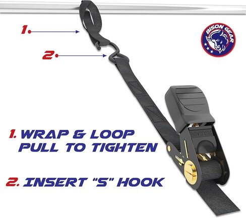 أشرطة ربط السقاطة بطول 20 قدمًا، 4 عبوات من Bison Gear® مقاومة للأشعة فوق البنفسجية بوزن 2200 رطل، أشرطة شحن شديدة التحمل مع مقابض مطاطية مريحة وخطافات عميقة S - معتمدة بمعايير السلامة (أسود) in Kuwait