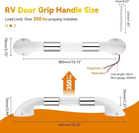 مقبض الباب RV مقبض الإمساك، LED 18 بوصة RV مقبض الباب IP68 مقاوم للماء RV أو مقبض القارب مقبض المساعدة للمعسكرات والقوارب ومقطورات البضائع ومنزل المحرك واليخوت والسيارات in Saudi Arabia
