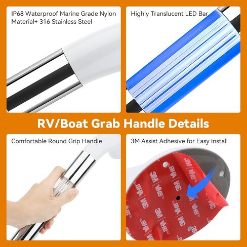 مقبض الباب RV مقبض الإمساك، LED 18 بوصة RV مقبض الباب IP68 مقاوم للماء RV أو مقبض القارب مقبض المساعدة للمعسكرات والقوارب ومقطورات البضائع ومنزل المحرك واليخوت والسيارات in Saudi Arabia
