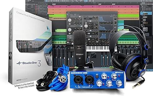 PreSonus AudioBox Studio with Headphones, Microphone, Mic Cable, USB Cable, and StudioOne Artist Software (Download) in Saudi Arabia