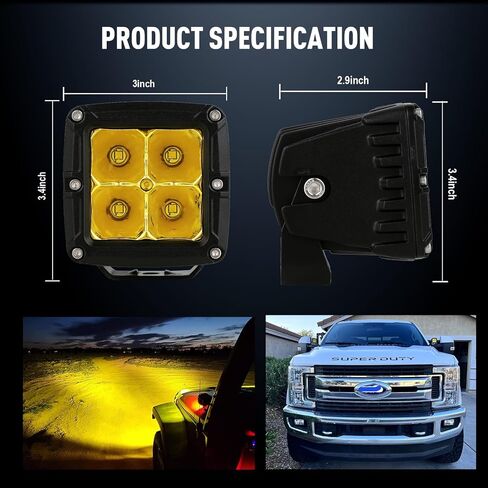 BIGLIONX 3 بوصة زوج 80W 8000LM العنبر / الأصفر LED مكعب أضواء الضباب القيادة القيادة على الطرق الوعرة ضوء القرون العمل أضواء مساعدة الوفير القرون ضوء مقاوم للماء IP68 12V 24V صالح للشاحنات بيك اب SUV ATV UTV in Kuwait