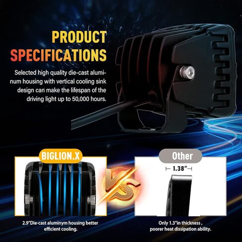 BIGLIONX 3 بوصة زوج 80W 8000LM العنبر / الأصفر LED مكعب أضواء الضباب القيادة القيادة على الطرق الوعرة ضوء القرون العمل أضواء مساعدة الوفير القرون ضوء مقاوم للماء IP68 12V 24V صالح للشاحنات بيك اب SUV ATV UTV in Kuwait