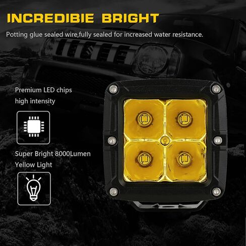 BIGLIONX 3 بوصة زوج 80W 8000LM العنبر / الأصفر LED مكعب أضواء الضباب القيادة القيادة على الطرق الوعرة ضوء القرون العمل أضواء مساعدة الوفير القرون ضوء مقاوم للماء IP68 12V 24V صالح للشاحنات بيك اب SUV ATV UTV in Kuwait