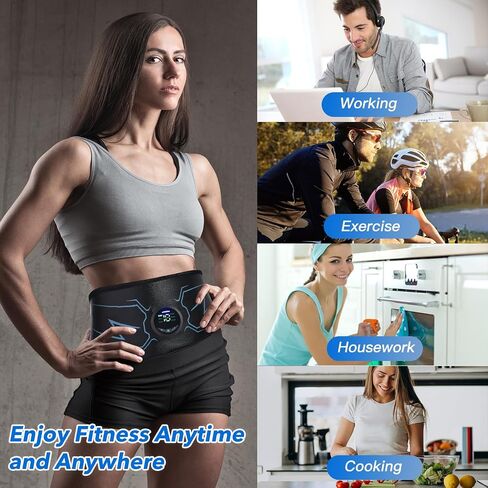 ABS Stimulator, Ab Machine, Muscle Stimulator, Abdominal Toning Belt Workout Portable Ab Stimulator, Home Office Fitness Workout Equipment for Abdomen Black in Saudi Arabia