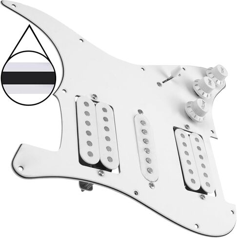 3Ply HSH 11 فتحة Pickguard محملة مسبقًا بسلك مع ألنيكو 5 هامبوكر (2) ملف واحد (1) التقاطات متوافقة مع جيتار Strat Fender Squier (أبيض) in Saudi Arabia