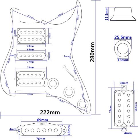 3Ply HSH 11 فتحة Pickguard محملة مسبقًا بسلك مع ألنيكو 5 هامبوكر (2) ملف واحد (1) التقاطات متوافقة مع جيتار Strat Fender Squier (أبيض) in Saudi Arabia