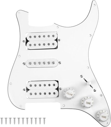 3Ply HSH 11 فتحة Pickguard محملة مسبقًا بسلك مع ألنيكو 5 هامبوكر (2) ملف واحد (1) التقاطات متوافقة مع جيتار Strat Fender Squier (أبيض) in Saudi Arabia