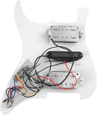 3Ply HSH 11 فتحة Pickguard محملة مسبقًا بسلك مع ألنيكو 5 هامبوكر (2) ملف واحد (1) التقاطات متوافقة مع جيتار Strat Fender Squier (أبيض) in Saudi Arabia