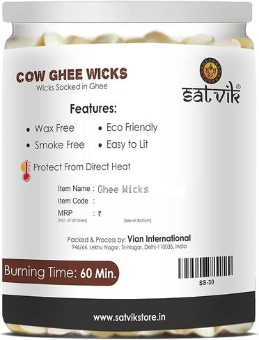 SATVIK 50 Pc Pure Cow Ghee Wicks for Pooja 60 Min Burning Time Home Mandir Nitya Pujan Readymade Ghee Jyot Ghee Diya Indian Housewarming Return Gift Items Puja Accessories Diwali Diya Cotton Wicks in Saudi Arabia