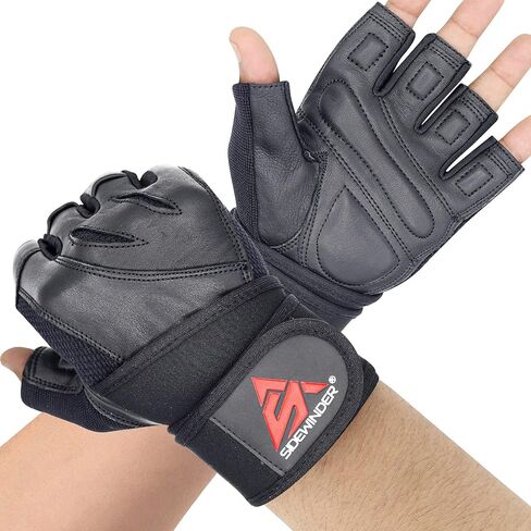 Workout Weight Lifting Gloves with Wide Wrist Wrap Support for Men and Women Wrist Support Padded Extra Grip Palm Protection Fingerless Leather Exercise Gloves for Cycling, Gym,Training in Kuwait