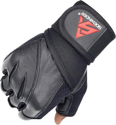 Workout Weight Lifting Gloves with Wide Wrist Wrap Support for Men and Women Wrist Support Padded Extra Grip Palm Protection Fingerless Leather Exercise Gloves for Cycling, Gym,Training in Kuwait