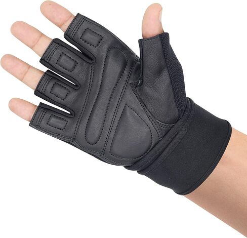 Workout Weight Lifting Gloves with Wide Wrist Wrap Support for Men and Women Wrist Support Padded Extra Grip Palm Protection Fingerless Leather Exercise Gloves for Cycling, Gym,Training in Kuwait