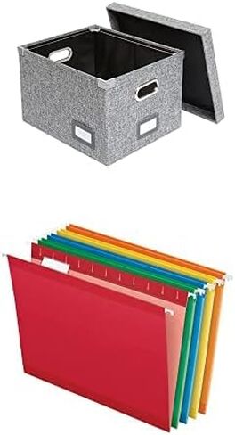 صندوق ملفات قابل للطي مع غطاء من Pendaflex، يتضمن إطار ملف للرسائل ومجلدات الملفات المعلقة القانونية، ومقابض معدنية، وملصقات، رمادي منقط (41790) in Kuwait