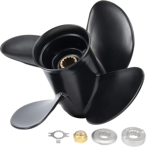 الدعائم الشبابية 10.1 X14 استبدال OEM #48-73138A45 مروحة القارب الخارجية لمحركات الزئبق 25-70HP 4 شفرات ألومنيوم 10.1Dia x 14 مروحة الملعب 13 سن RH in Kuwait