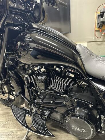 Harley Stretched Gas Tank Cover Motorcycle Tank Covers Gallon Fuel Shrouds Fit for 2009+ Harley Touring - Denim Black with Medium Red Outer Pinstripe in Saudi Arabia
