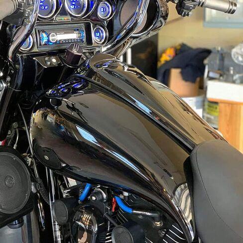 Harley Stretched Gas Tank Cover Motorcycle Tank Covers Gallon Fuel Shrouds Fit for 2009+ Harley Touring - Denim Black with Medium Red Outer Pinstripe in Saudi Arabia
