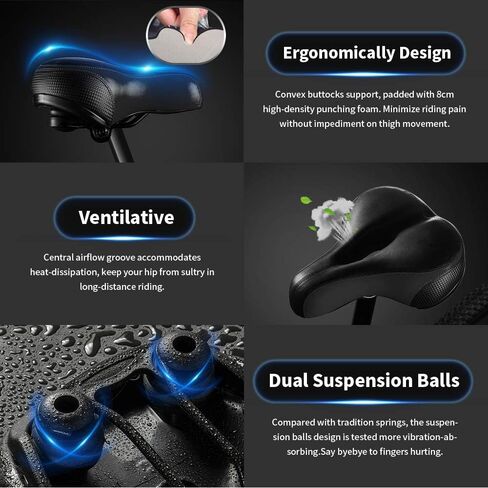 Oversized Bike Seat for Peloton Bike & Bike+, Wide Bicycle Seat with Safe Red Reflective for Mountain, Electric, City, Exercise Bikes - Comfortable Bike Seat Cushion for Men & Women in Kuwait