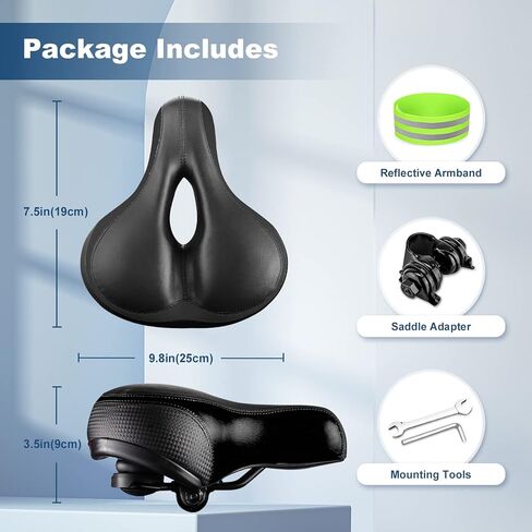 Oversized Bike Seat for Peloton Bike & Bike+, Wide Bicycle Seat with Safe Red Reflective for Mountain, Electric, City, Exercise Bikes - Comfortable Bike Seat Cushion for Men & Women in Kuwait