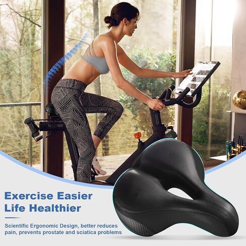 Oversized Bike Seat for Peloton Bike & Bike+, Wide Bicycle Seat with Safe Red Reflective for Mountain, Electric, City, Exercise Bikes - Comfortable Bike Seat Cushion for Men & Women in Kuwait