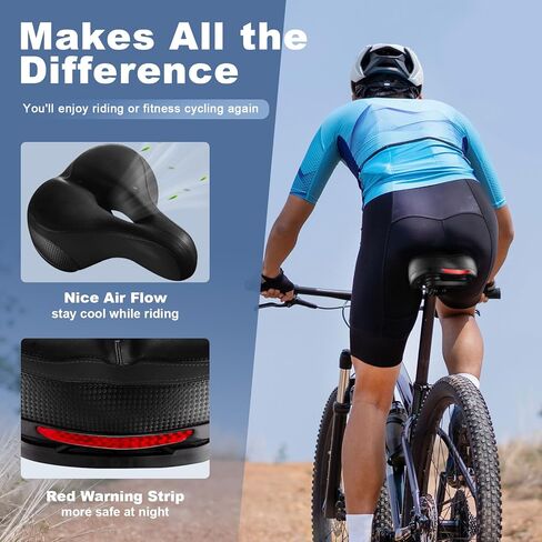 Oversized Bike Seat for Peloton Bike & Bike+, Wide Bicycle Seat with Safe Red Reflective for Mountain, Electric, City, Exercise Bikes - Comfortable Bike Seat Cushion for Men & Women in Kuwait