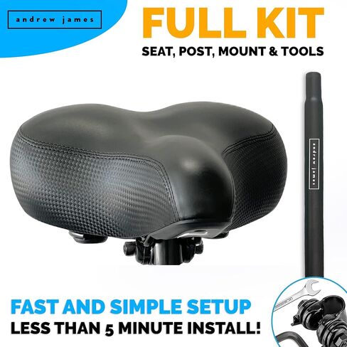 مقعد دراجة أندرو جيمس ومجموعة استبدال عمود أسود (27.2 × 350 مم) لدراجات RAD Power Ebikes سرج دراجة مريح واسع الحجم مع تعليق ممتص للصدمات لدراجات التمرين والدراجات الخارجية in Kuwait