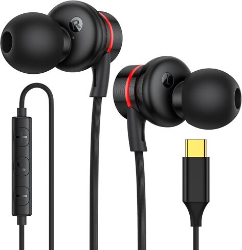 سماعات رأس USB C، سماعات أذن USB من النوع C سماعات أذن سلكية بخاصية إلغاء الضوضاء المغناطيسية مع ميكروفون لهاتف iPhone 15 Pro Max Plus، iPad Pro، Samsung Galaxy S23 S22 S21 S20، Note 10 20، Pixel 5 4 3XL in Saudi Arabia