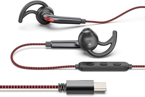سماعات رأس سلكية USB C للجري الرياضي، سماعات أذن نصف داخل الأذن مزودة بميكروفون، ملاءمة آمنة، سلك مضفر مقاوم للتشابك، صوت نقي، سماعات أذن من النوع C مع ميكروفون للتمرينات وصالة الألعاب الرياضية والركض - أحمر in Kuwait