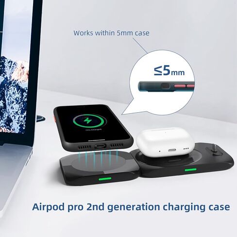 محطة شحن مغناطيسية لاسلكية CIVPOWER 4 في 1، شاحن Mag-Safe متوافق مع iPhone 15/14/13/12/11، لوحة شحن سريعة متوافقة مع Apple Watch Ultra/8/7/SE2/Airpods 1 2/ Pro1 2(QC 3.0) مشترك كهربائي) in Kuwait