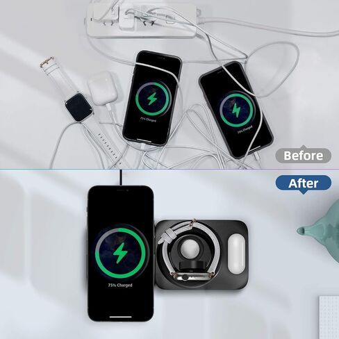 محطة شحن مغناطيسية لاسلكية CIVPOWER 4 في 1، شاحن Mag-Safe متوافق مع iPhone 15/14/13/12/11، لوحة شحن سريعة متوافقة مع Apple Watch Ultra/8/7/SE2/Airpods 1 2/ Pro1 2(QC 3.0) مشترك كهربائي) in Kuwait