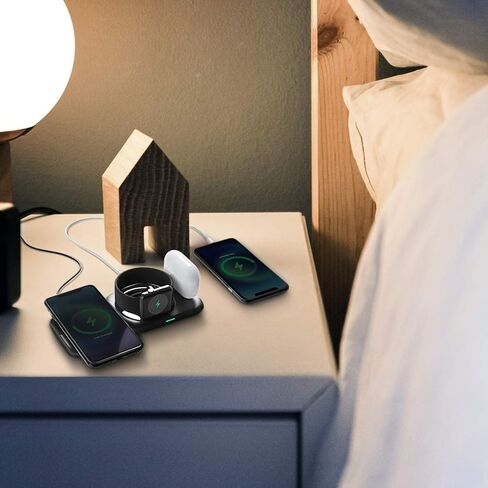 محطة شحن مغناطيسية لاسلكية CIVPOWER 4 في 1، شاحن Mag-Safe متوافق مع iPhone 15/14/13/12/11، لوحة شحن سريعة متوافقة مع Apple Watch Ultra/8/7/SE2/Airpods 1 2/ Pro1 2(QC 3.0) مشترك كهربائي) in Kuwait