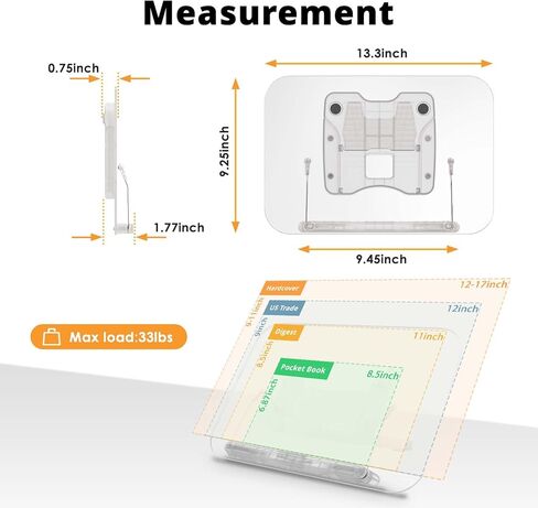 حامل كتب للقراءة، حامل عرض الكتب، 15 درجة ~ 65 درجة 13 وضعية قابلة للتعديل، حامل الكمبيوتر اللوحي، لجهاز Kindle، iPad، كمبيوتر محمول 12 ~ 15 بوصة، الهاتف المحمول، القراءة، الطبخ، الدراسة، حامل الوصفات، قابل للطي in Kuwait