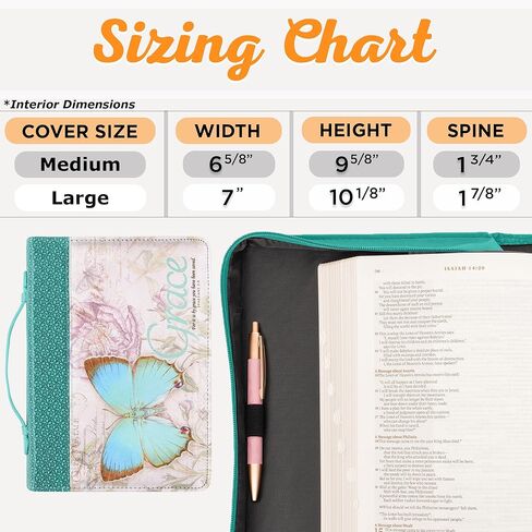 Christian Art Gifts Women's Fashion Bible Cover Grace Butterfly Ephesians 2:8, Teal Floral Faux Leather, Large in Saudi Arabia