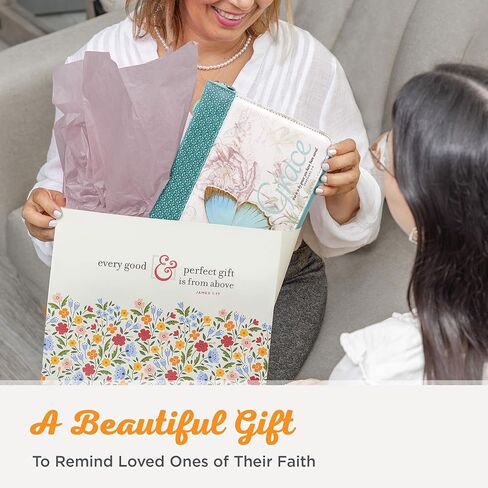 Christian Art Gifts Women's Fashion Bible Cover Grace Butterfly Ephesians 2:8, Teal Floral Faux Leather, Large in Saudi Arabia