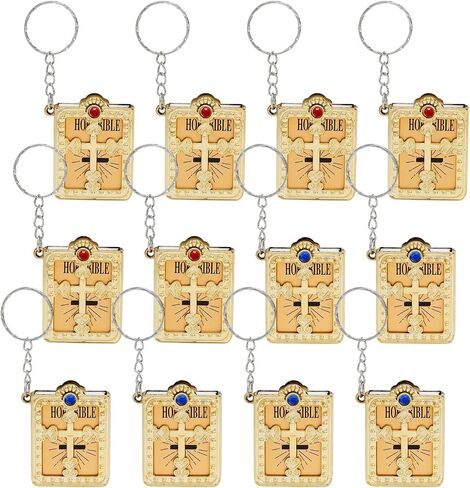Juvale 12 Pack Mini Bible Keychain, Jesus Keychain - Bulk Religious Holy Bible Key Holders for First Communion, Easter, Baptism (Gold, 3.3 In) in Saudi Arabia
