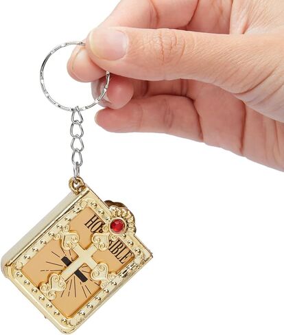 Juvale 12 Pack Mini Bible Keychain, Jesus Keychain - Bulk Religious Holy Bible Key Holders for First Communion, Easter, Baptism (Gold, 3.3 In) in Saudi Arabia