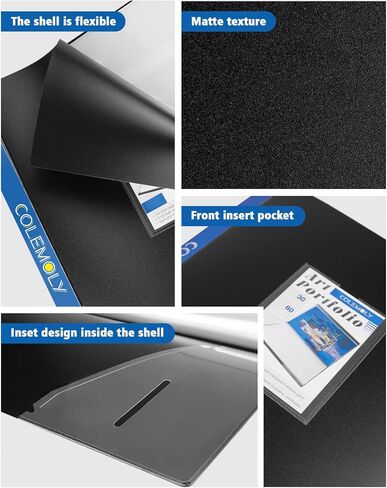 كتاب عرض تقديمي مكون من 3 عبوات من مجلدات المحفظة الفنية بأكمام بلاستيكية مقاس 9 × 12 بوصة مع واقيات أوراق العمل الفني للمستندات سعة 30 جيبًا وسعة 60 صفحة in Kuwait