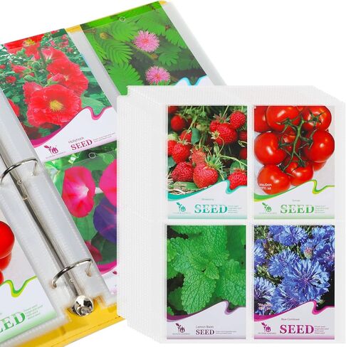 Seed Storage Organizer Sleeves 4 Pocket Garden Seed Organizer Binder Sheet Protectors Seed Packet Organizer, Slot Size 3.5"x 5.5" Clear 3 Ring Binder Seed Pockets for Postcards Photos Cards (30 Pcs) in Saudi Arabia