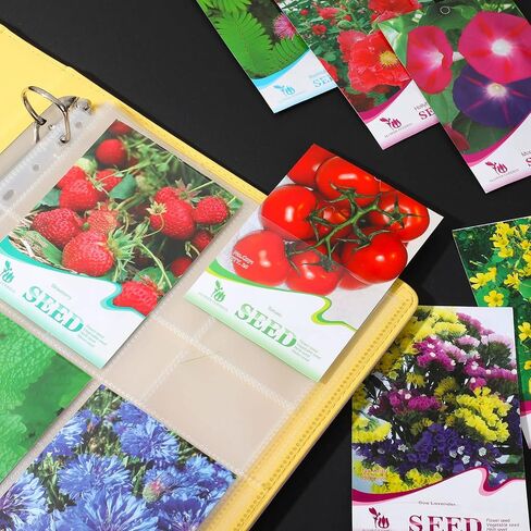 Seed Storage Organizer Sleeves 4 Pocket Garden Seed Organizer Binder Sheet Protectors Seed Packet Organizer, Slot Size 3.5"x 5.5" Clear 3 Ring Binder Seed Pockets for Postcards Photos Cards (30 Pcs) in Saudi Arabia