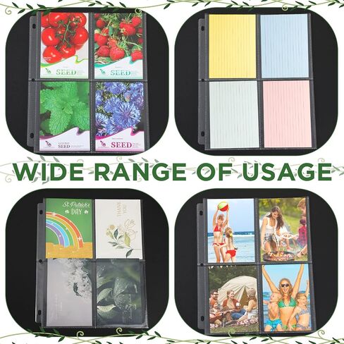 Seed Storage Organizer Sleeves 4 Pocket Garden Seed Organizer Binder Sheet Protectors Seed Packet Organizer, Slot Size 3.5"x 5.5" Clear 3 Ring Binder Seed Pockets for Postcards Photos Cards (30 Pcs) in Saudi Arabia